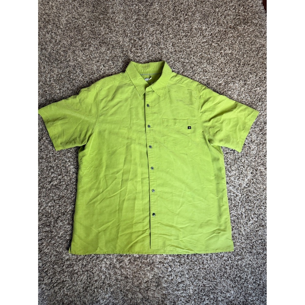 Marmot Mens Large Short Sleeve Button Down Shirt Lime Green Textured Hiking L